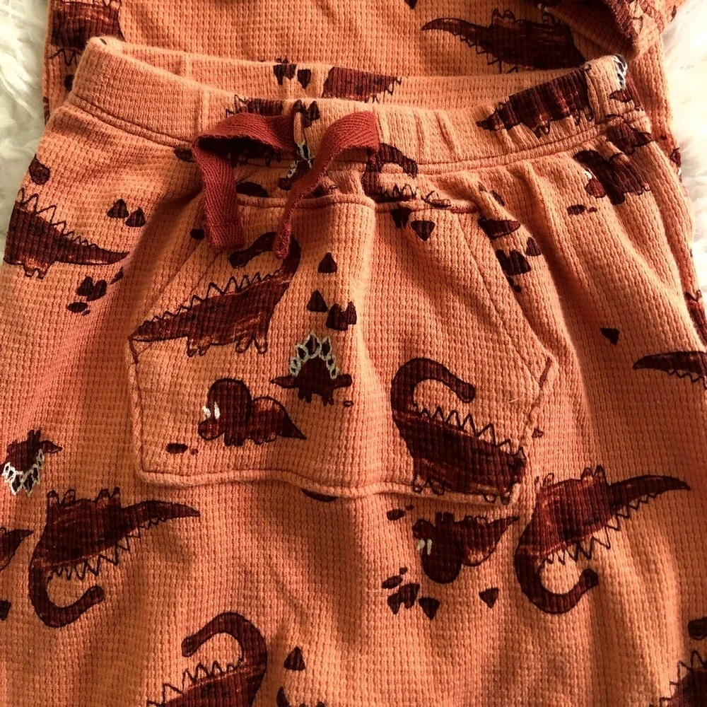 Old Navy Rusty Orange Two Piece Red Dinosaur Print Onesie and Pants 6-12 M